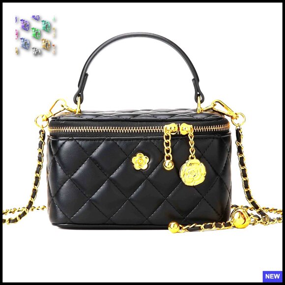 Quilted Square Box Crossbody Bag Mini Top Handle Pouch Tote Designer Chic